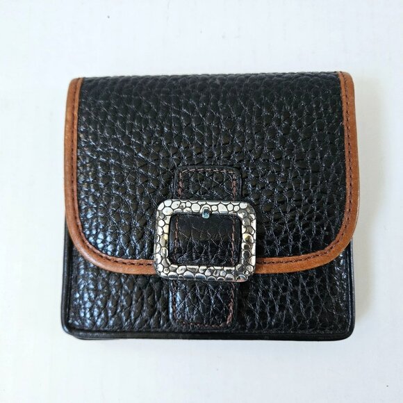 Brighton Wallet Pebbled Black Brown Leather Archer Bifold - Picture 1 of 15